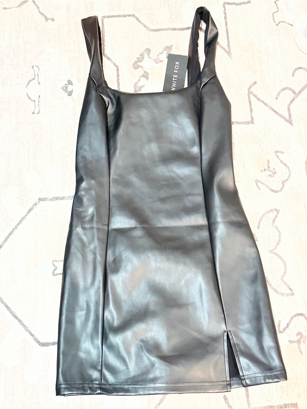 NWT White Fox Black Faux Leather Square-Neck Mini Dress